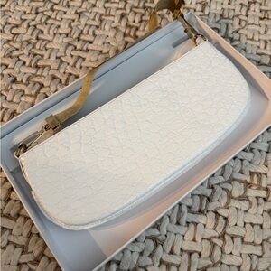 BY FAR BEVERLY White Croc-Embossed Clutch/ Shoulder Bag